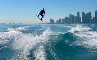 Wakesurfing & Wakeboarding along the Doha Skyline